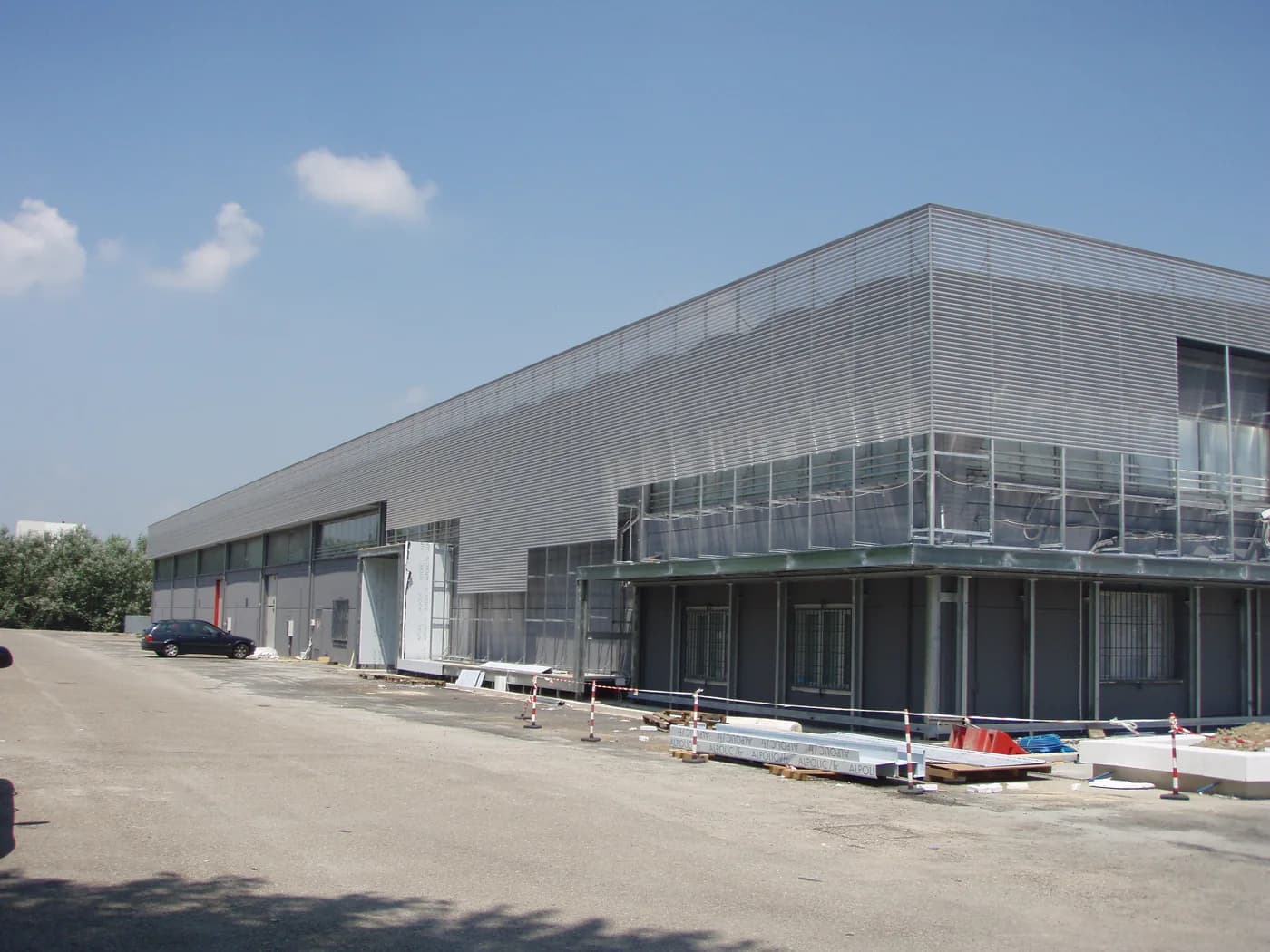 Metal-clad commercial building nearing completion